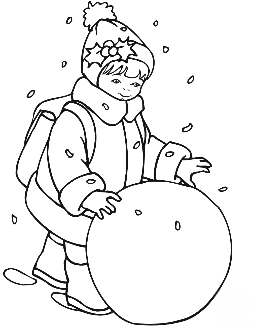 Little Girl Rolling a Snowball