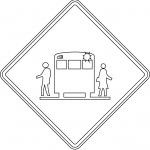 "School Bus Stop Ahead" Sign in...