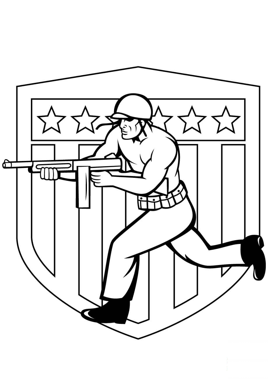 US Soldier Running with Tommy Gun