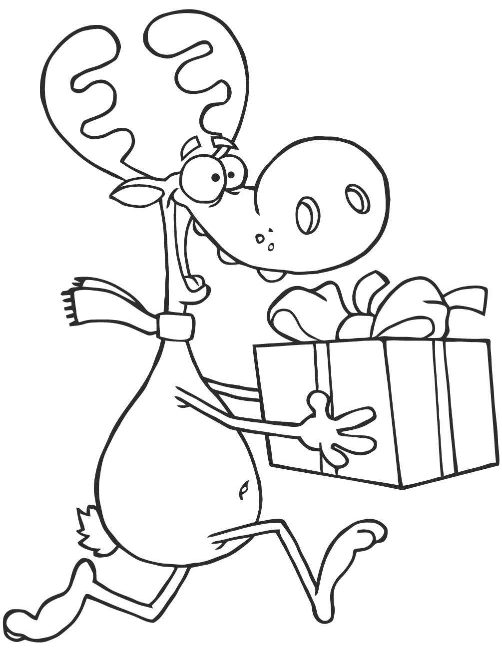 Happy Reindeer Runs with Bag